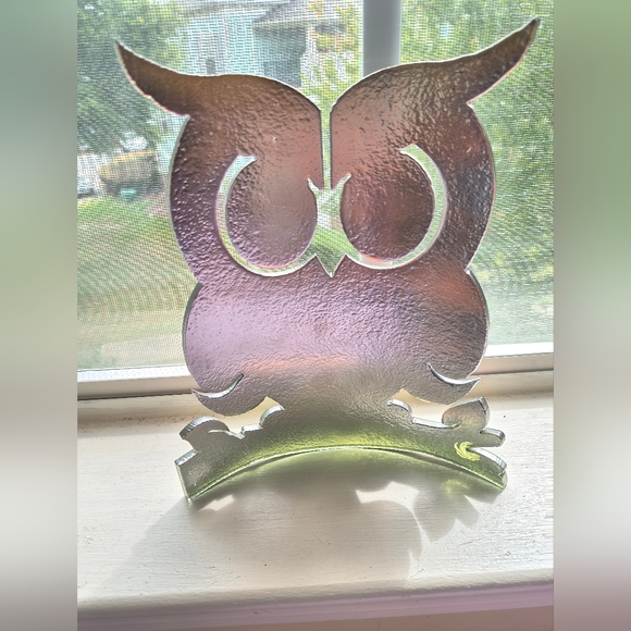 Art Glass OWL Curved 9”x 7” Iridescent Orange Vetri Di Nennella - Picture 5 of 12